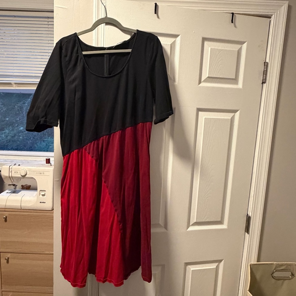 eShakti Black and Red Asymmetrical Dress